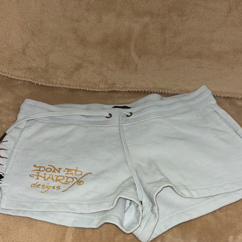 Ed Hardy Women's Light Gray Shorts with Gold Accents